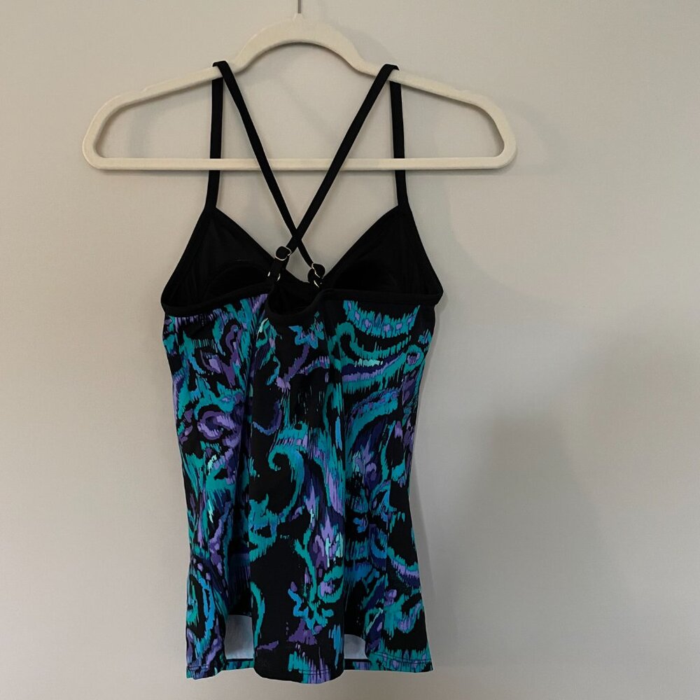 2 Piece Tankini Purple Green Black Medium - Picture 4 of 10